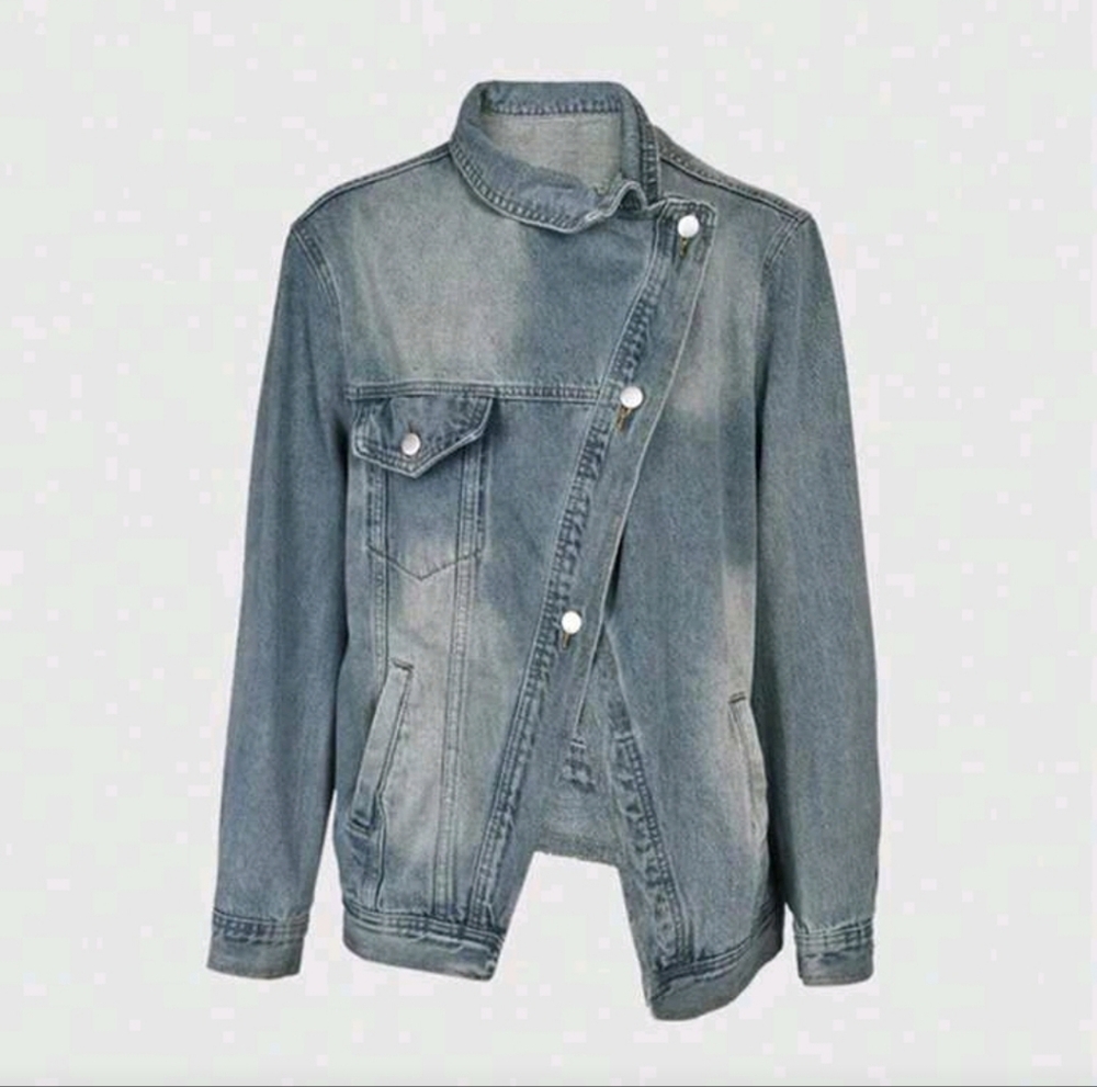 High Collar Denim Jacket - Picture 4 of 7